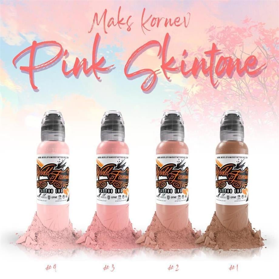 4 Bottle Mak's Pink Skintone Dövme Boyası Seti - World Famous Ink Dövme Boyası - 1oz/30ml