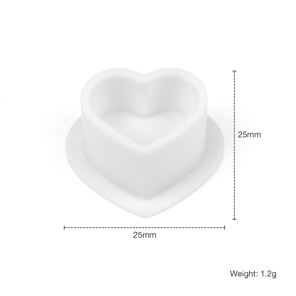Silikon Kalp Boya Potası - Beyaz - 25*25 mm 100 Adet