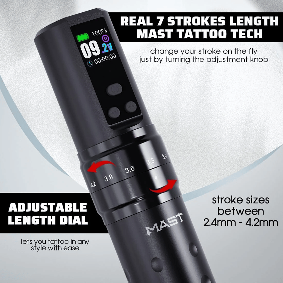 Mast Fold 2 Pro Ayarlanabilir Stroke 2.4-4.2mm Çift Bataryalı Kablosuz Dövme Makinesi - Siyah