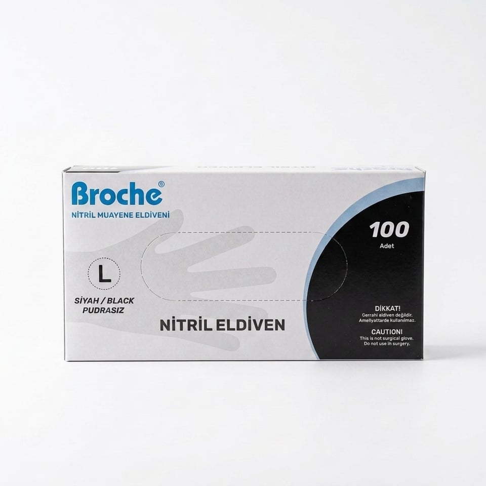Broche Siyah Large Pudrasız Nitril Dövme Eldiveni 100 Adet