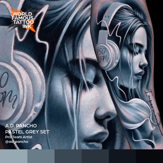 A.D Pancho Pastel Greys 6'lı Set - World Famous Ink Dövme Boyası - 1oz/30ml