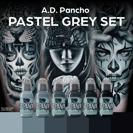 A.D Pancho Pastel Greys 6'lı Set - World Famous Ink Dövme Boyası - 1oz/30ml