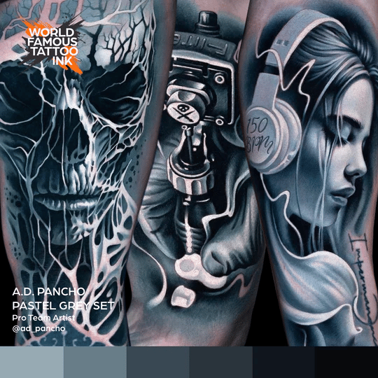 A.D Pancho Pastel Greys 6'lı Set - World Famous Ink Dövme Boyası - 1oz/30ml