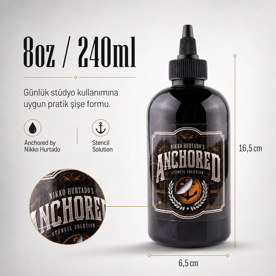 Anchored by Nikko Hurtado Stencil Solution Dövme Transfer Sıvısı 8oz - 240ml
