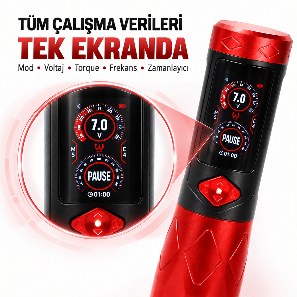 Ava GTR Adjustable Stroke Kablosuz Dövme Makinesi Red