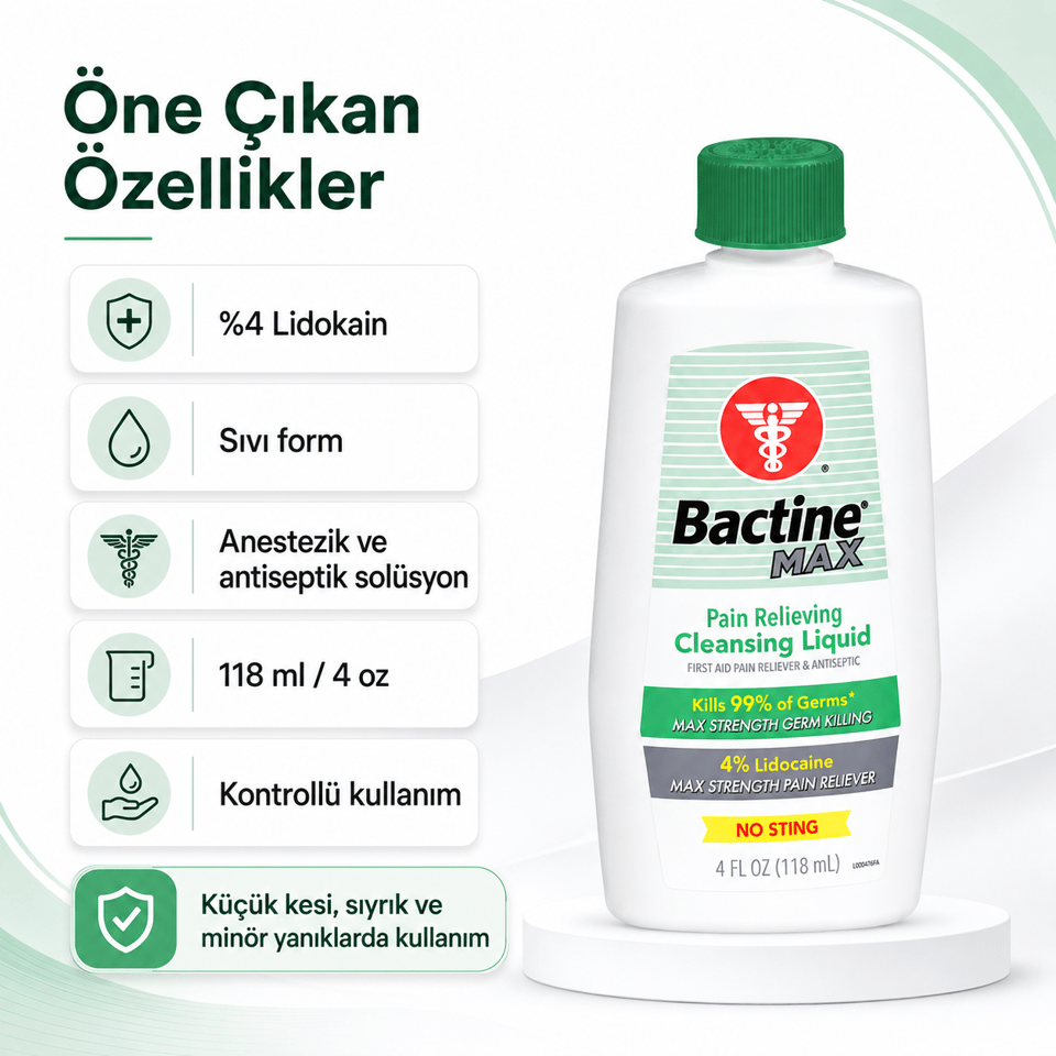 Bactine Max - Anestezik ve Antiseptik Solüsyon - 4 oz Şişe