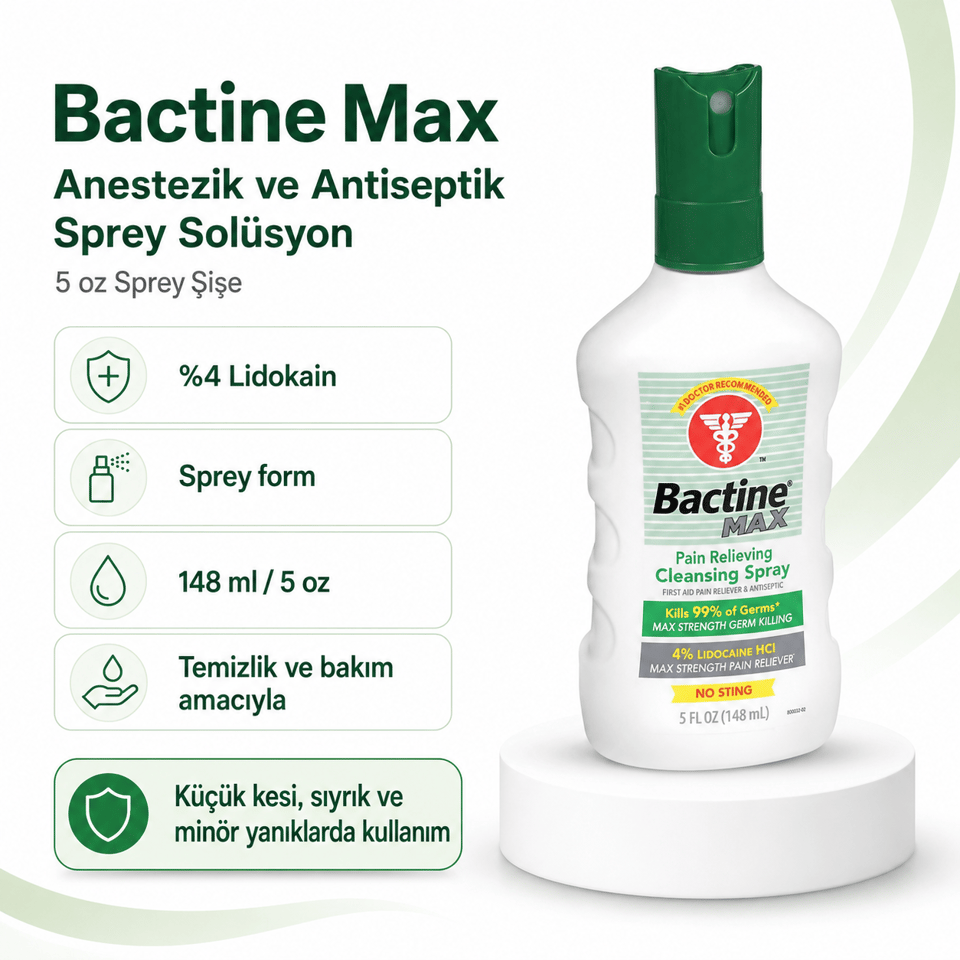 Bactine Max - Anestezik ve Antiseptik Sprey Solüsyon - 5 oz Sprey Şişe