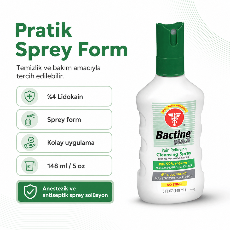 Bactine Max - Anestezik ve Antiseptik Sprey Solüsyon - 5 oz Sprey Şişe
