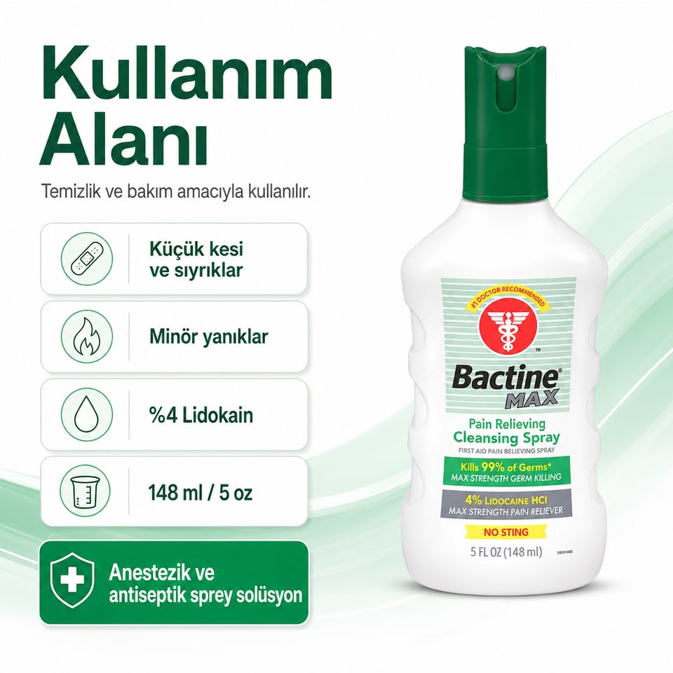Bactine Max - Anestezik ve Antiseptik Sprey Solüsyon - 5 oz Sprey Şişe