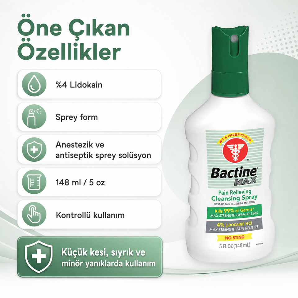 Bactine Max - Anestezik ve Antiseptik Sprey Solüsyon - 5 oz Sprey Şişe