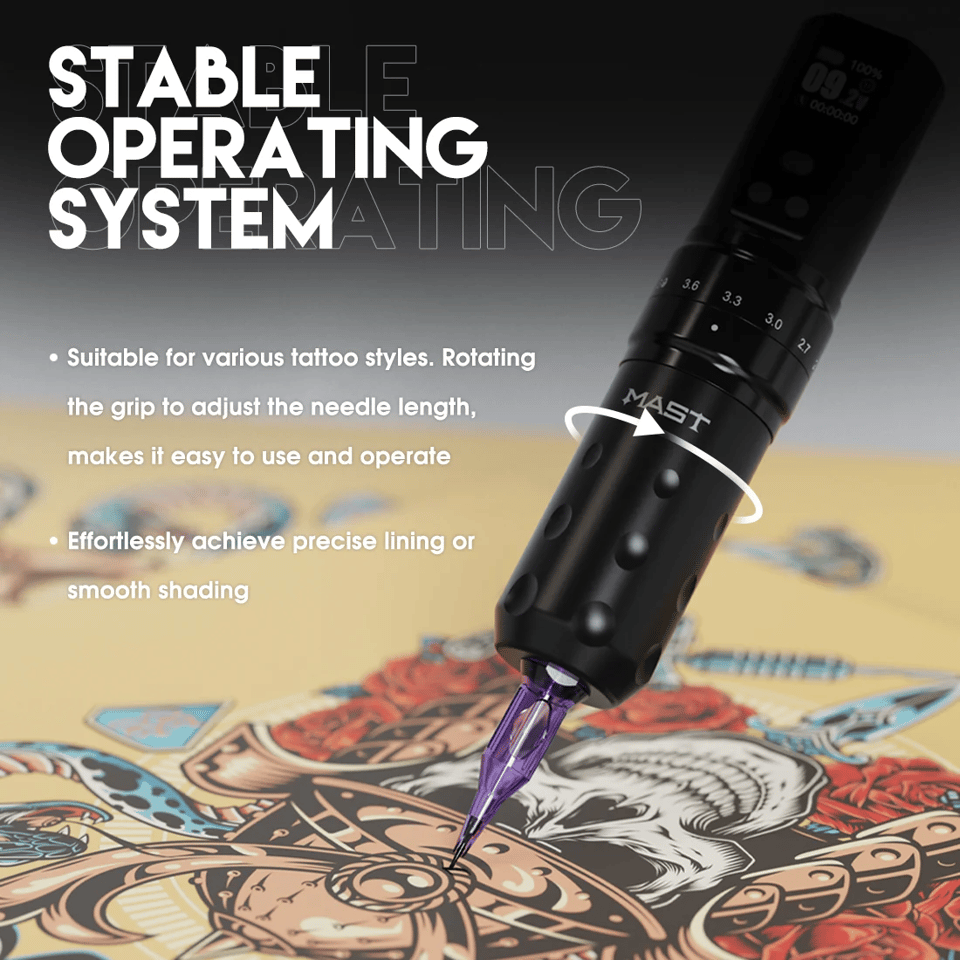 Mast Fold 2 Pro Ayarlanabilir Stroke 2.4-4.2mm Çift Bataryalı Kablosuz Dövme Makinesi - Siyah