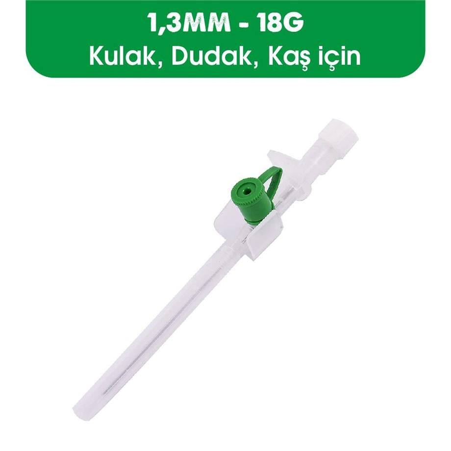 Bıçakçılar 1.3mm Yeşil Anjiokat Intraket Kulak,Dudak,Kaş Piercing Delim İğnesi (1 Adet)