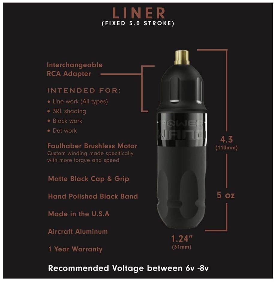 Bishop The Power Wand Full Set Liner Kablosuz Dövme Makinesi;5.0 Stroke