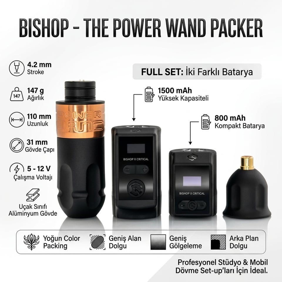Bishop The Power Wand Packer 4.2 mm Stroke Kablosuz Dövme Makinesi
