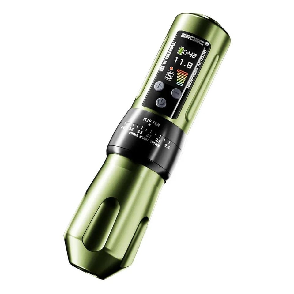 Bronc X2 Stroke Ayarlı (2.6-4.0) Kablosuz Pen Dövme Makinesi - Yeşil