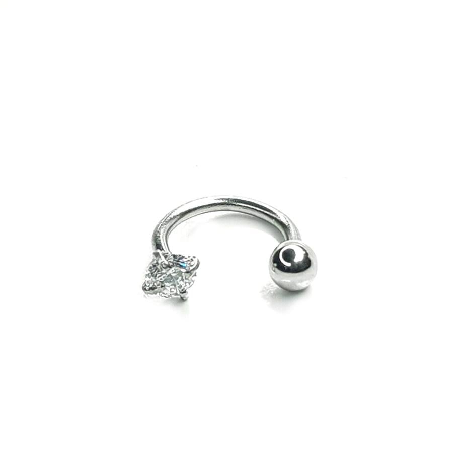 Cerrahi Çelik Silver Bar Prizma Taşlı Hızma Piercing (8mm)