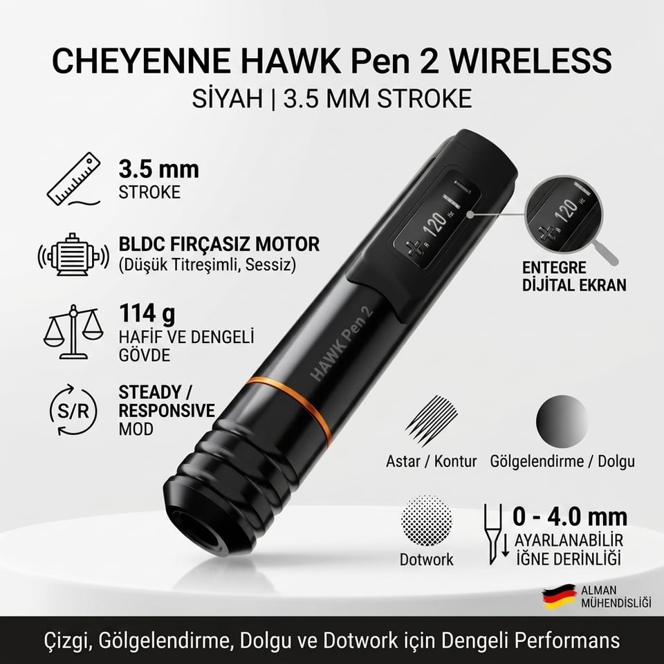 Cheyenne HAWK Pen 2 Wireless 3.5 mm – Kablosuz Dövme Makinesi (Siyah)