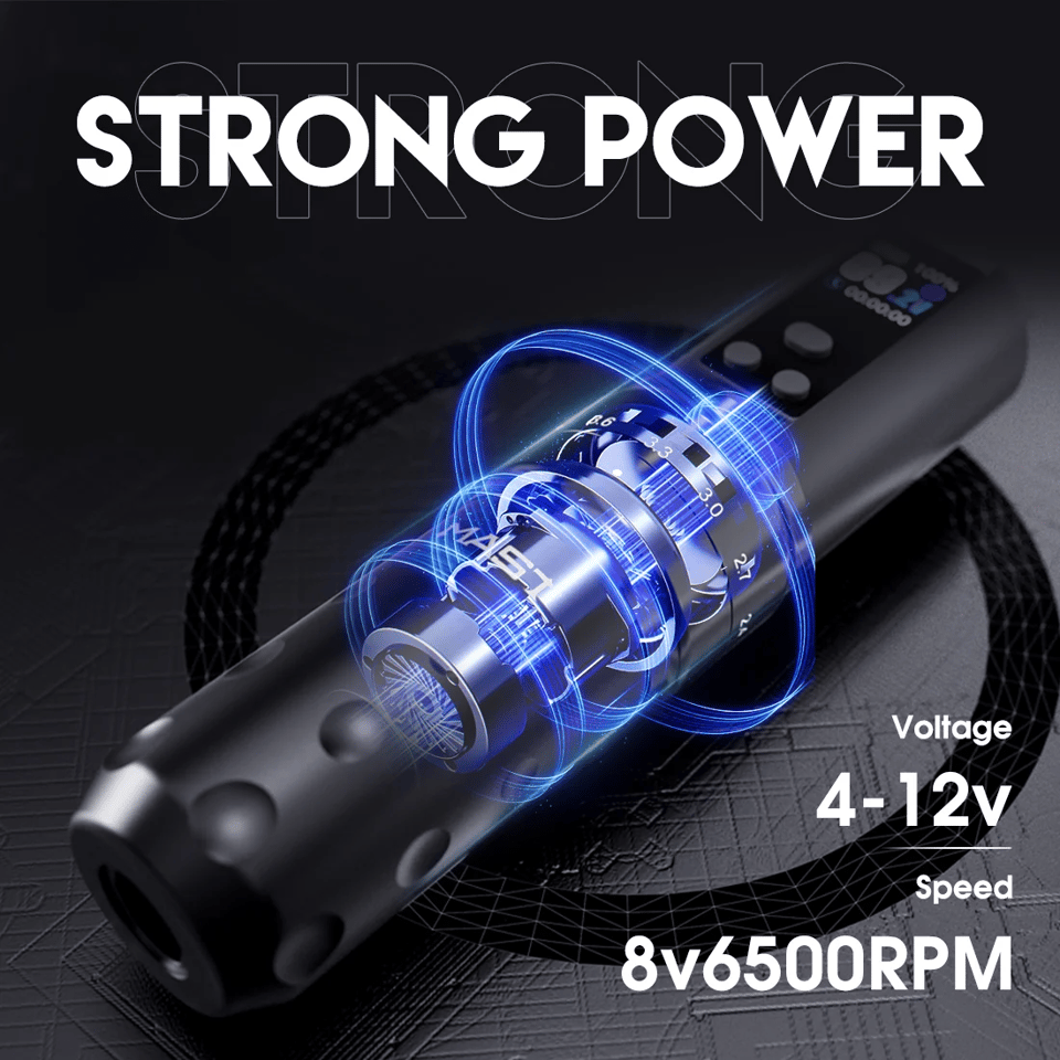 Mast Fold 2 Pro Ayarlanabilir Stroke 2.4-4.2mm Çift Bataryalı Kablosuz Dövme Makinesi - Siyah