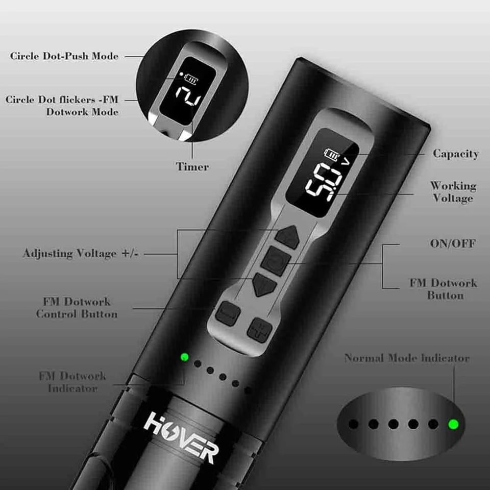 EZ Hover Matte Black FM Dotwork Wireless Battery Tattoo Pen Machine