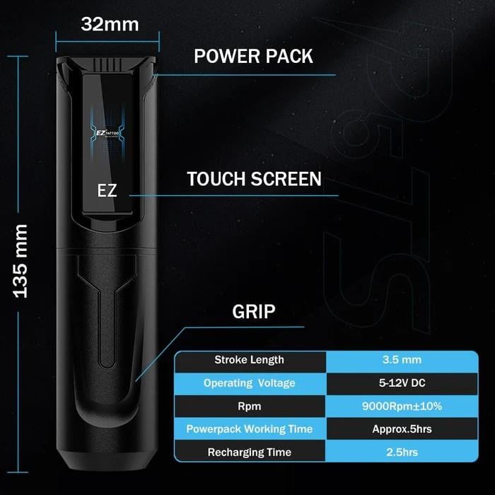EZ P5 Black Touchscreen Bluetooth footswitch Wireless Battery Tattoo Pen Machine