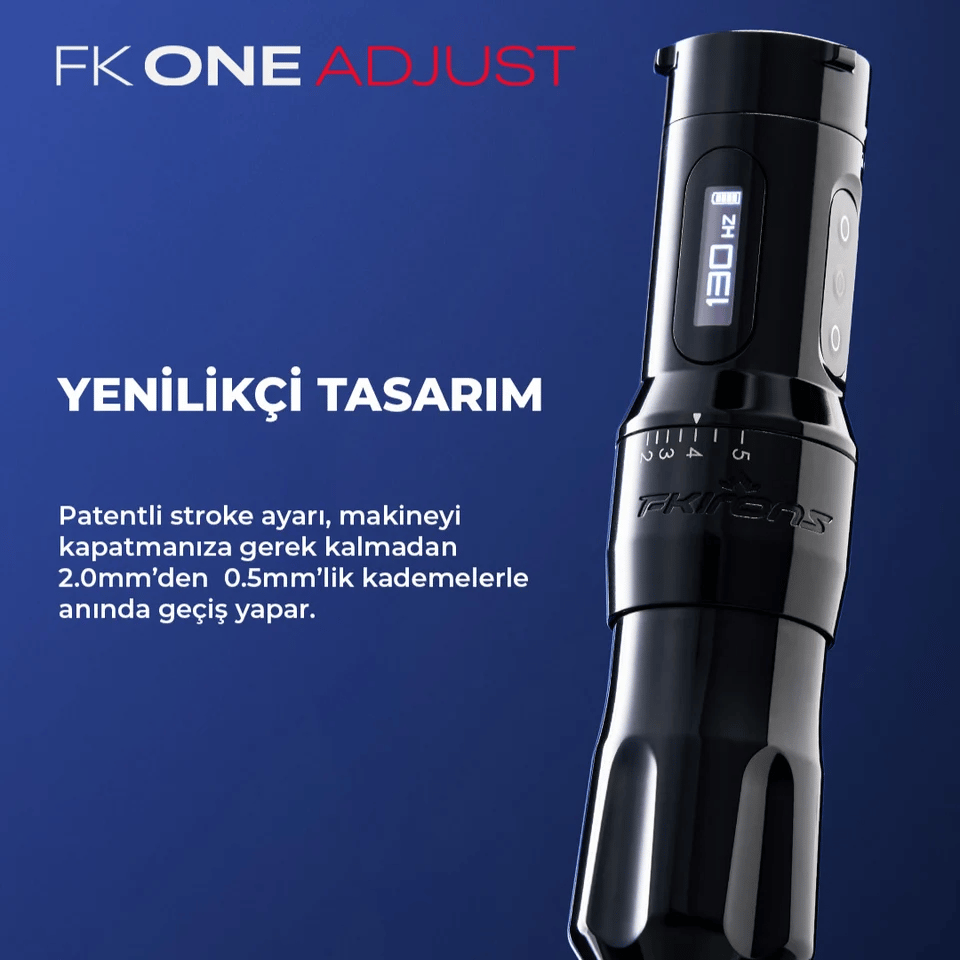 FK Irons One Adjust Gun Metal Ayarlanabilir Stroke 2.0-5.0mm Kablosuz Dövme Makinesi - Gümüş