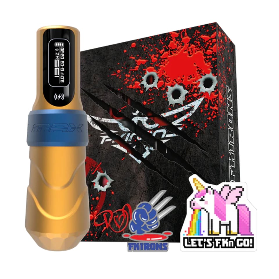 FK Irons Flux Max Logan 4.0mm Stroke Çift Bataryalı Kablosuz Dövme Makinesi - Sarı