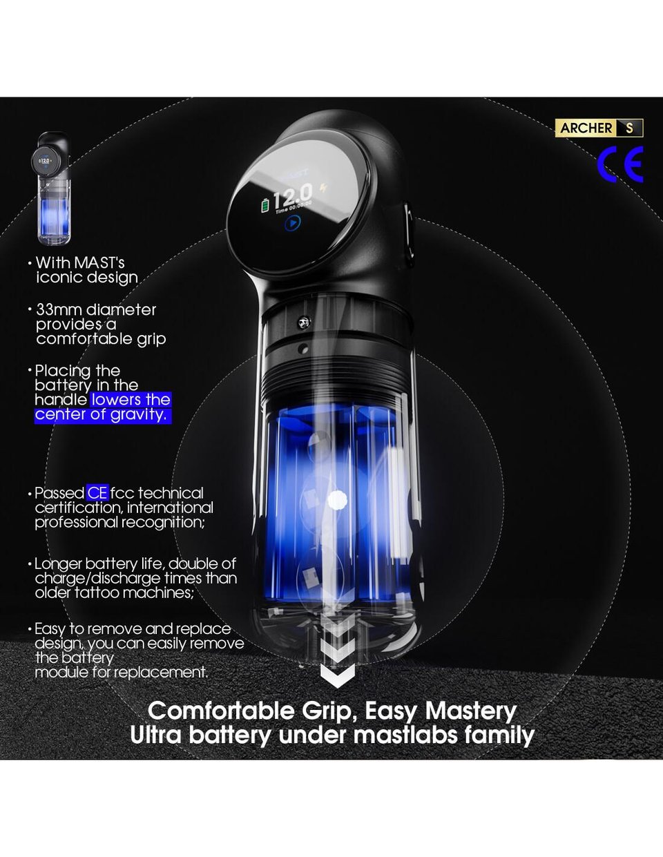 Mast Archer S Green & Black - Kablosuz Dövme Makinesi