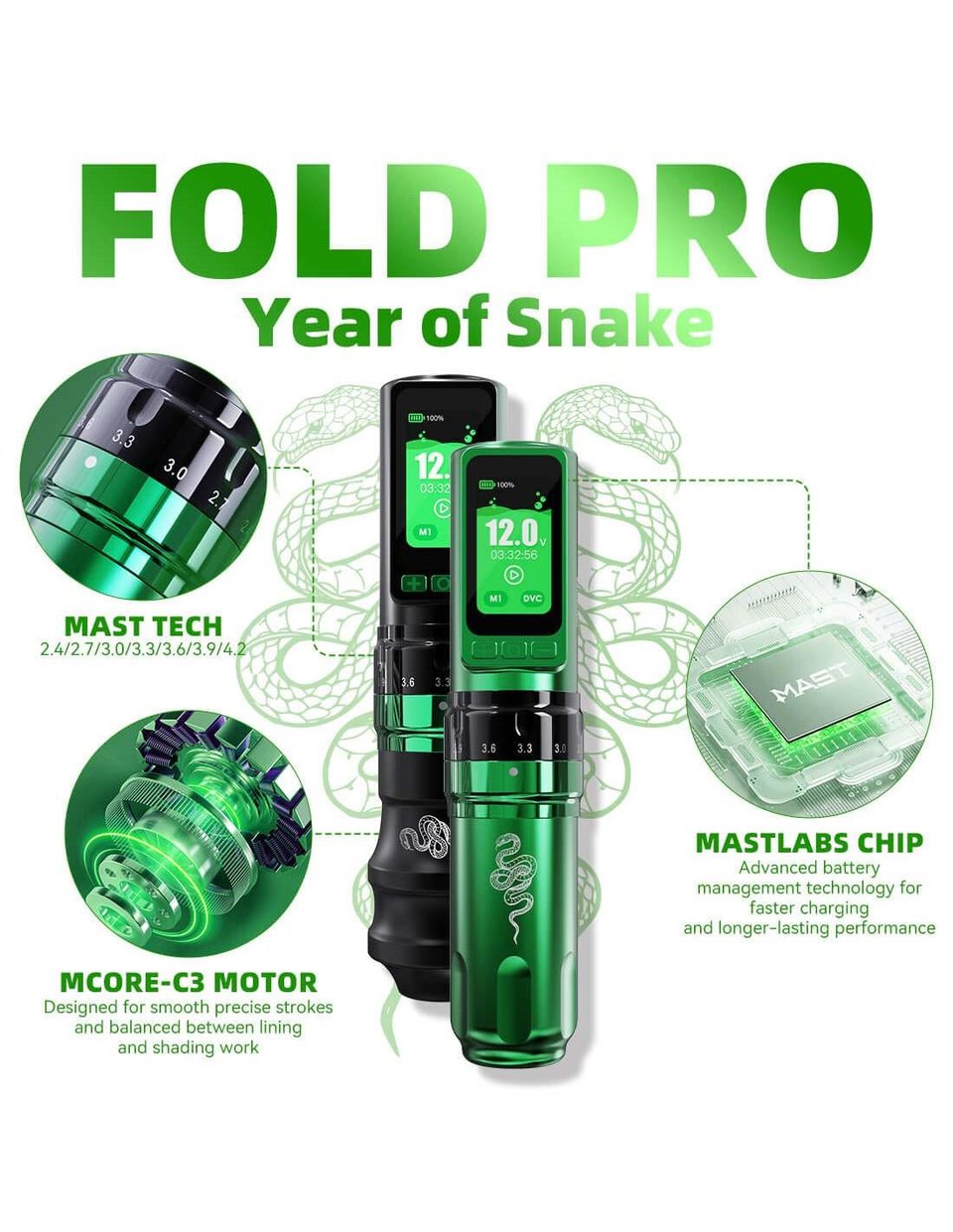 Mast Fold Pro Year Of Snake Edition - Kablosuz Dövme Makinesi
