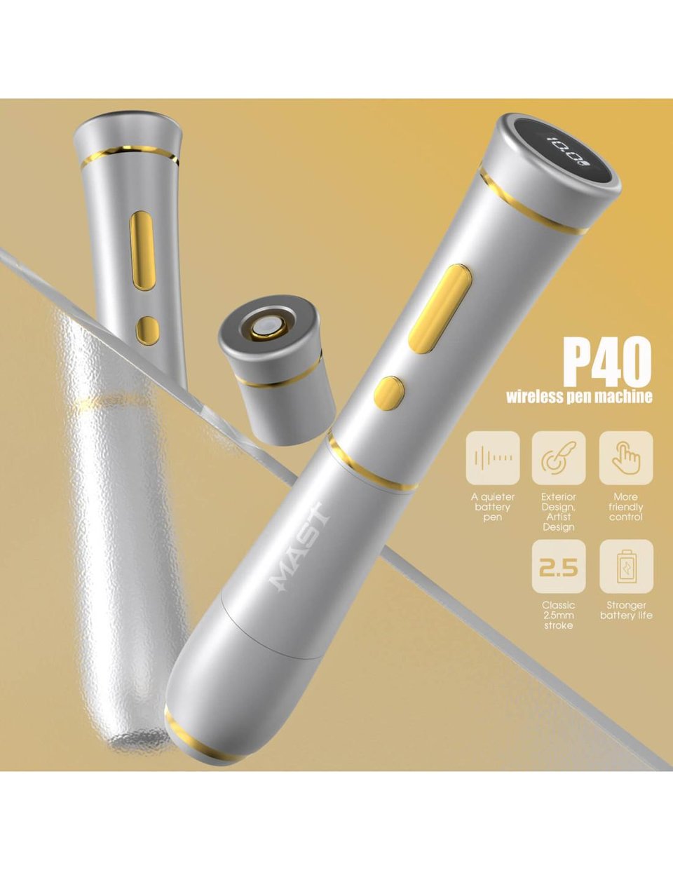 Mast P40 PMU Kablosuz Kalıcımakyaj Makinesi | Gümüş Renk