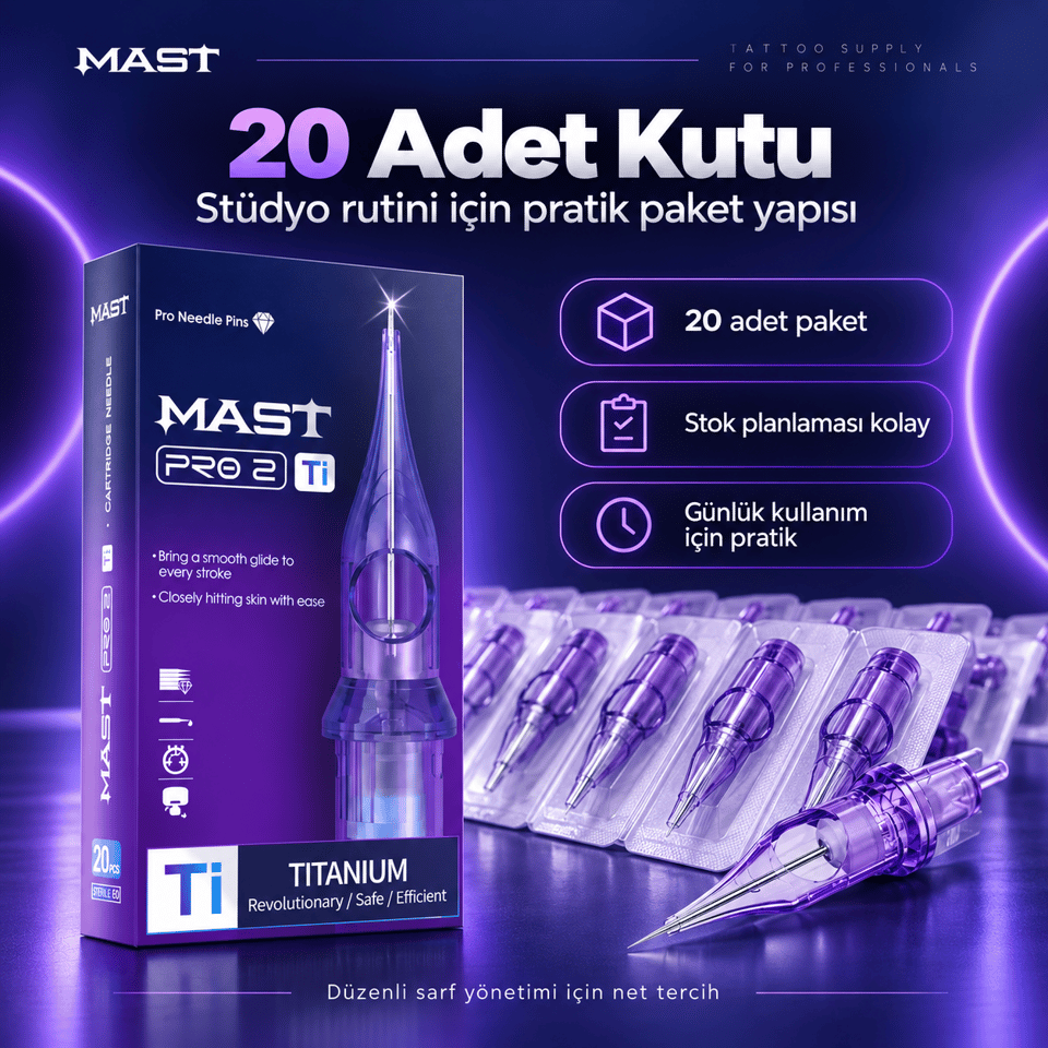Mast Pro 2 Titanium 1201 RL 1 RL 0.35 mm Round Liner Long Taper Kartuş Dövme İğnesi 20 Adet