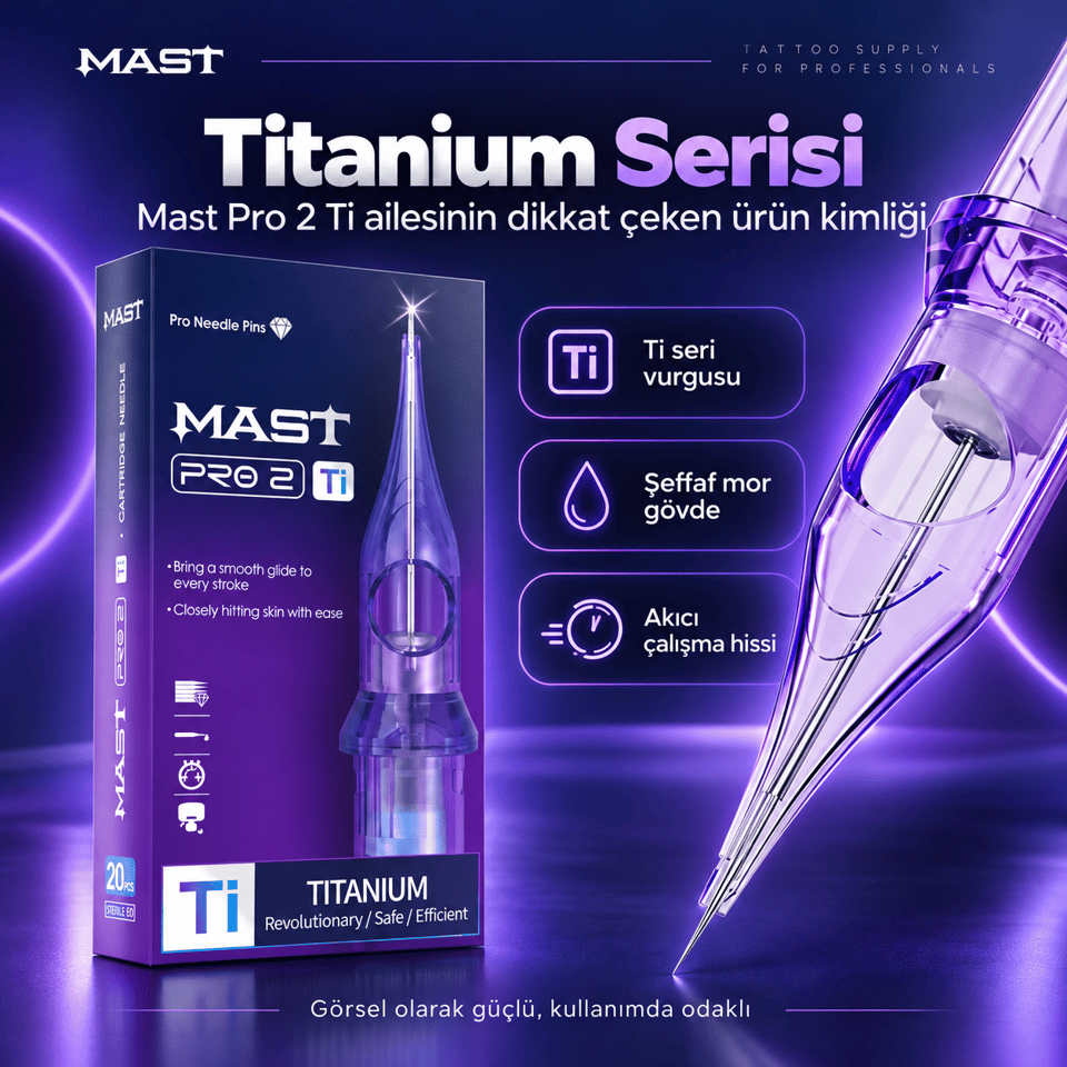Mast Pro 2 Titanium 1201 RL 1 RL 0.35 mm Round Liner Long Taper Kartuş Dövme İğnesi 20 Adet