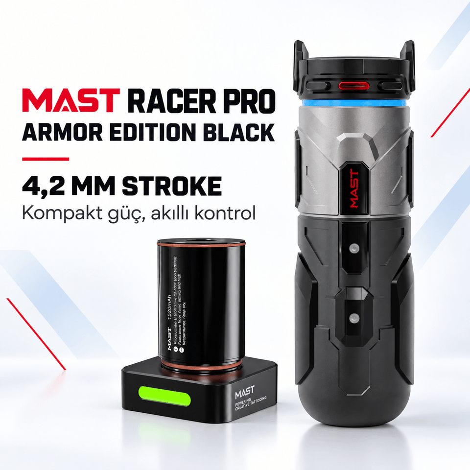 Mast Racer Pro Armor Edition Black 4.2mm Stroke Kablosuz Dövme Makinesi - Siyah