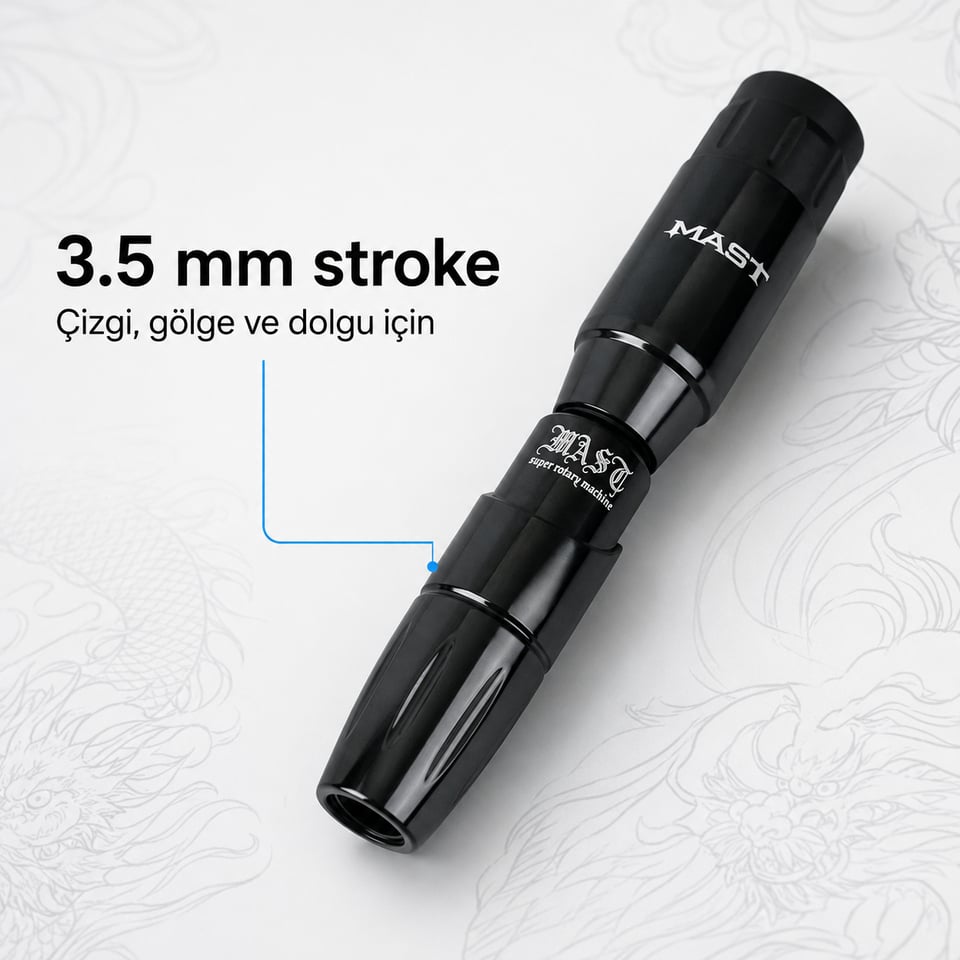 Mast Tour Black 3.5mm Stroke Kablosuz Dövme Makinesi - Siyah