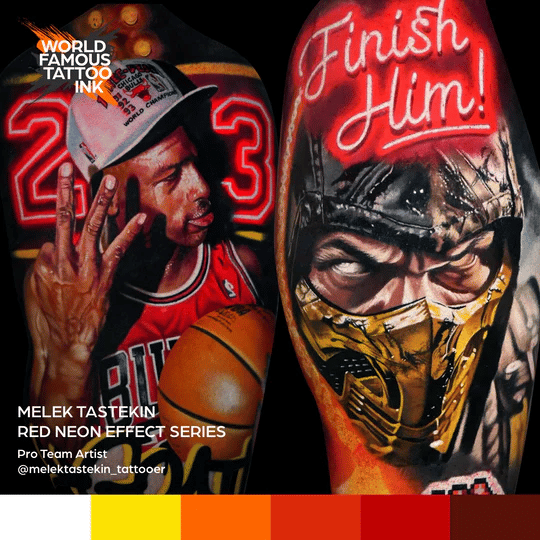 Melek Neon Effect Series Red 6'lı Set - World Famous Ink Dövme Boyası - 1oz/30ml