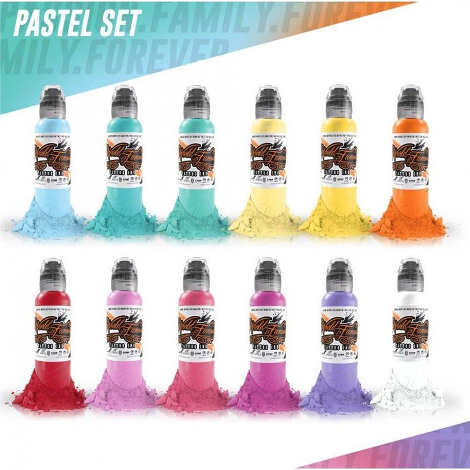 Pastel 12'li Dövme Boyası Seti - World Famous Ink Dövme Boyası - 1oz/30ml