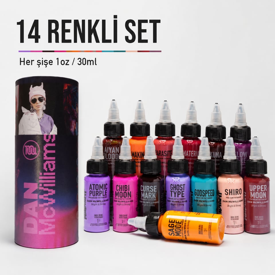 Radiant Colors Dan McWilliams 14'lü Dövme Boyası Seti 1oz - 30ml