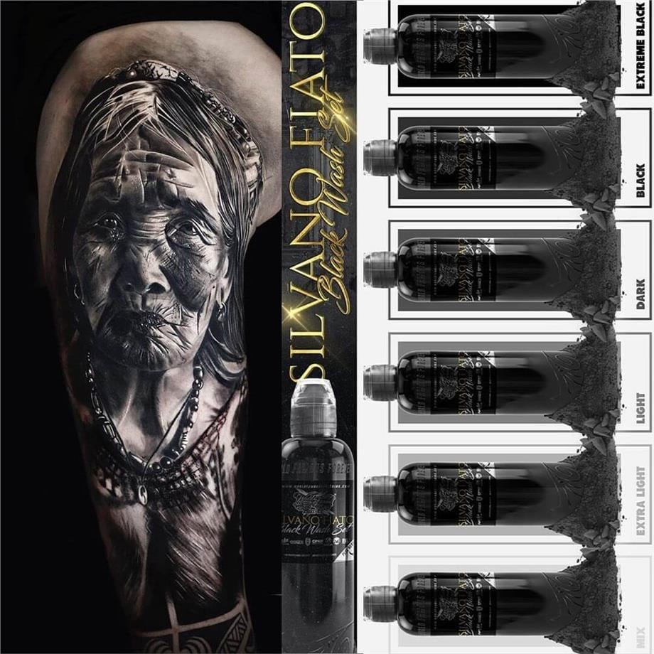 Silvano Fiato Black Wash 6'lı Dövme Boyası Seti - World Famous Ink Dövme Boyası - 4oz/120ml