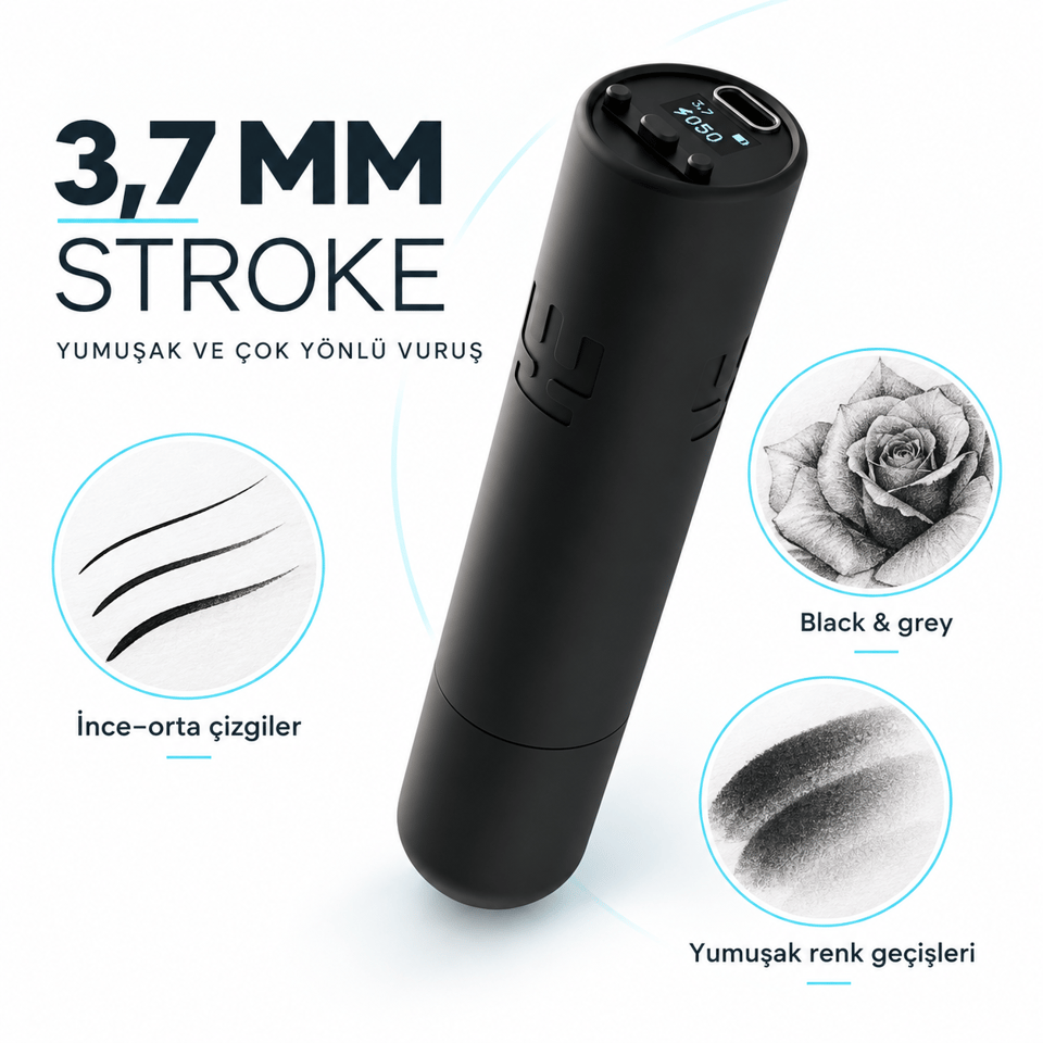 Vlad Blad Ultron 3.7mm Stroke Kablosuz Dövme Makinesi - Siyah