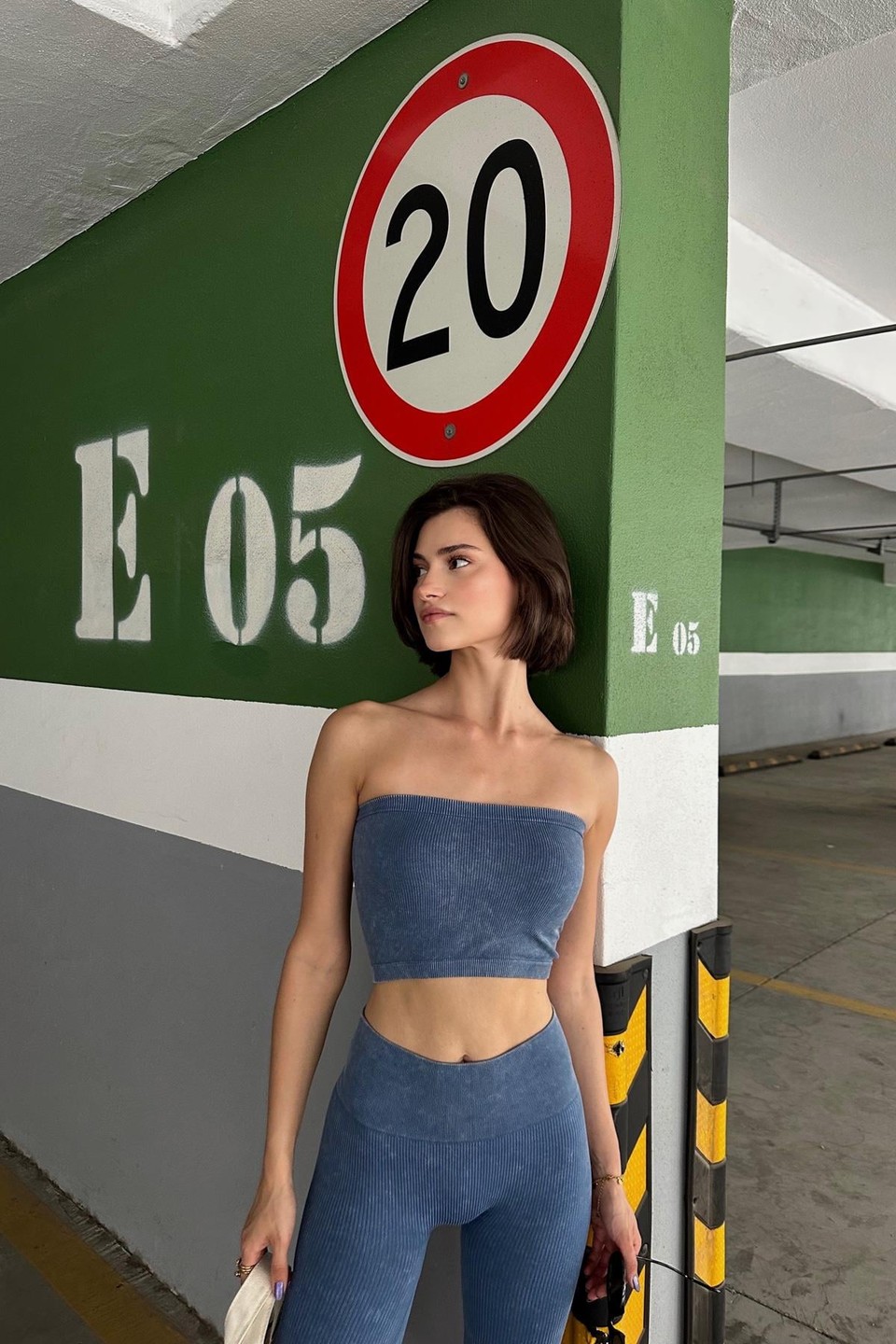 Yıkamalı Straplez Kaşkorse Top Mavi