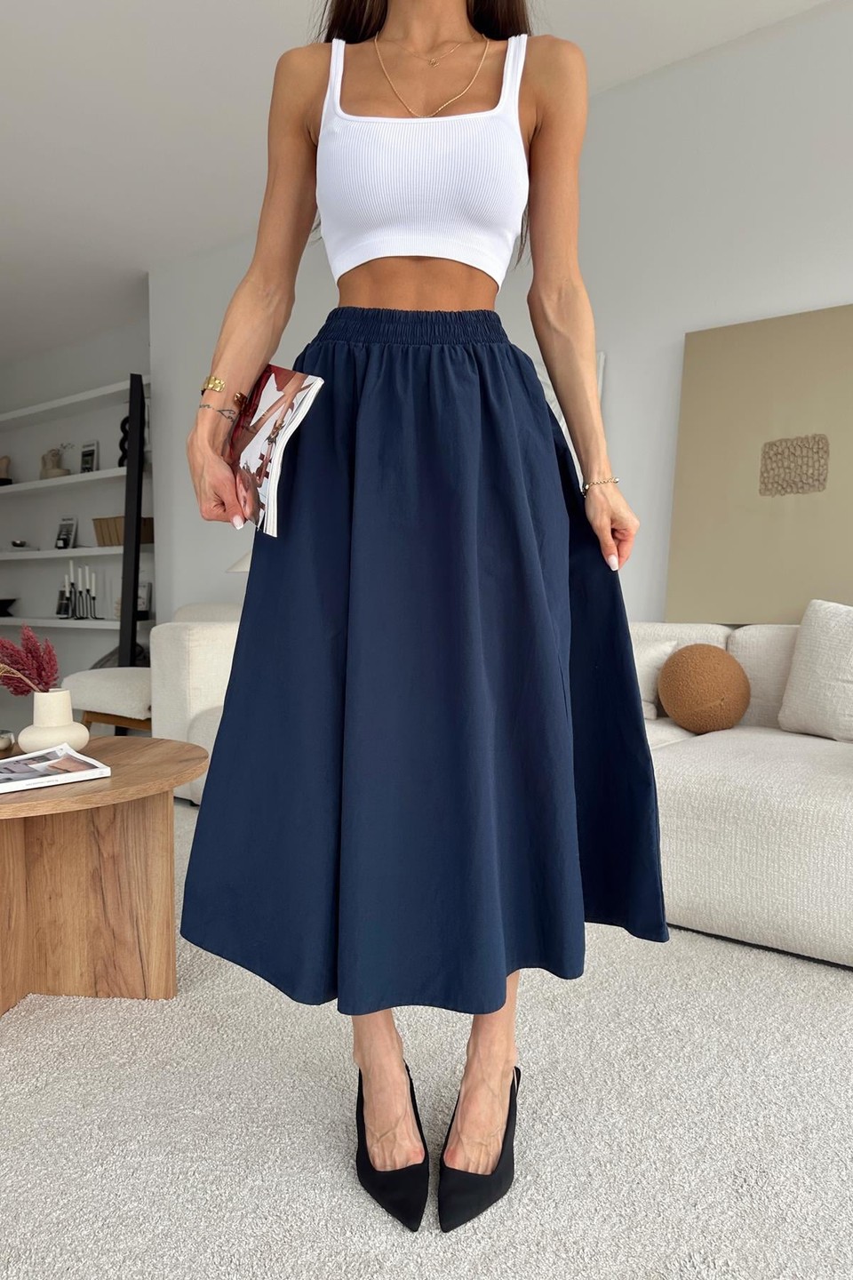 Poplin Street Kloş Etek Lacivert