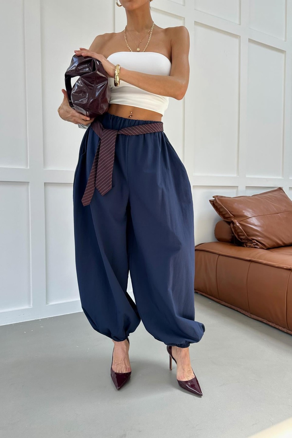 Poplin Balon Pantolon Lacivert