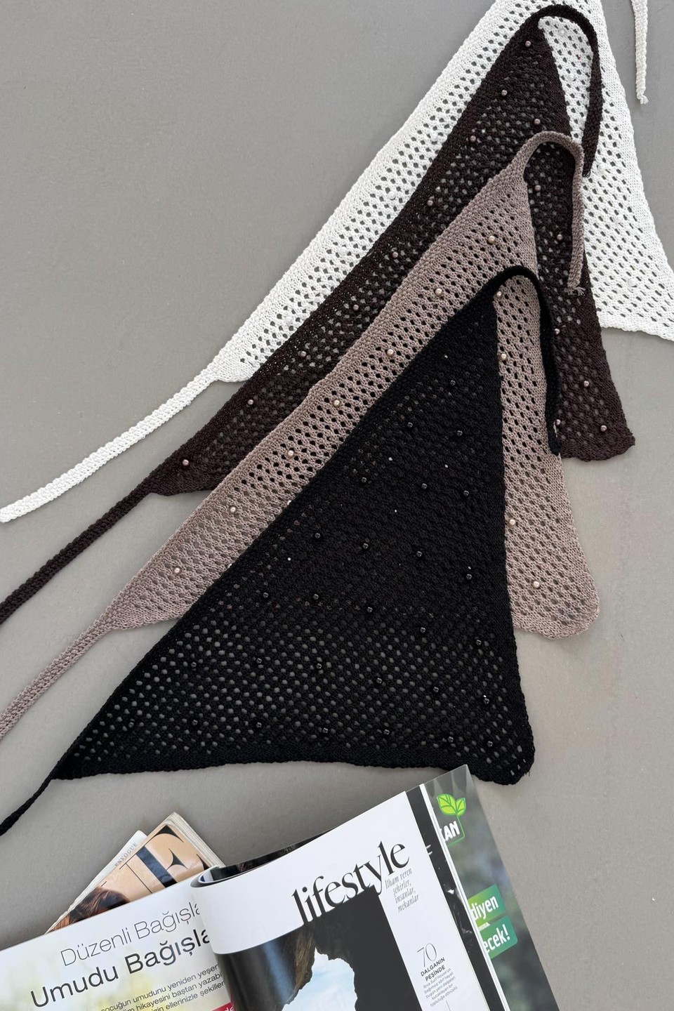 Taşlı File Bandana Siyah