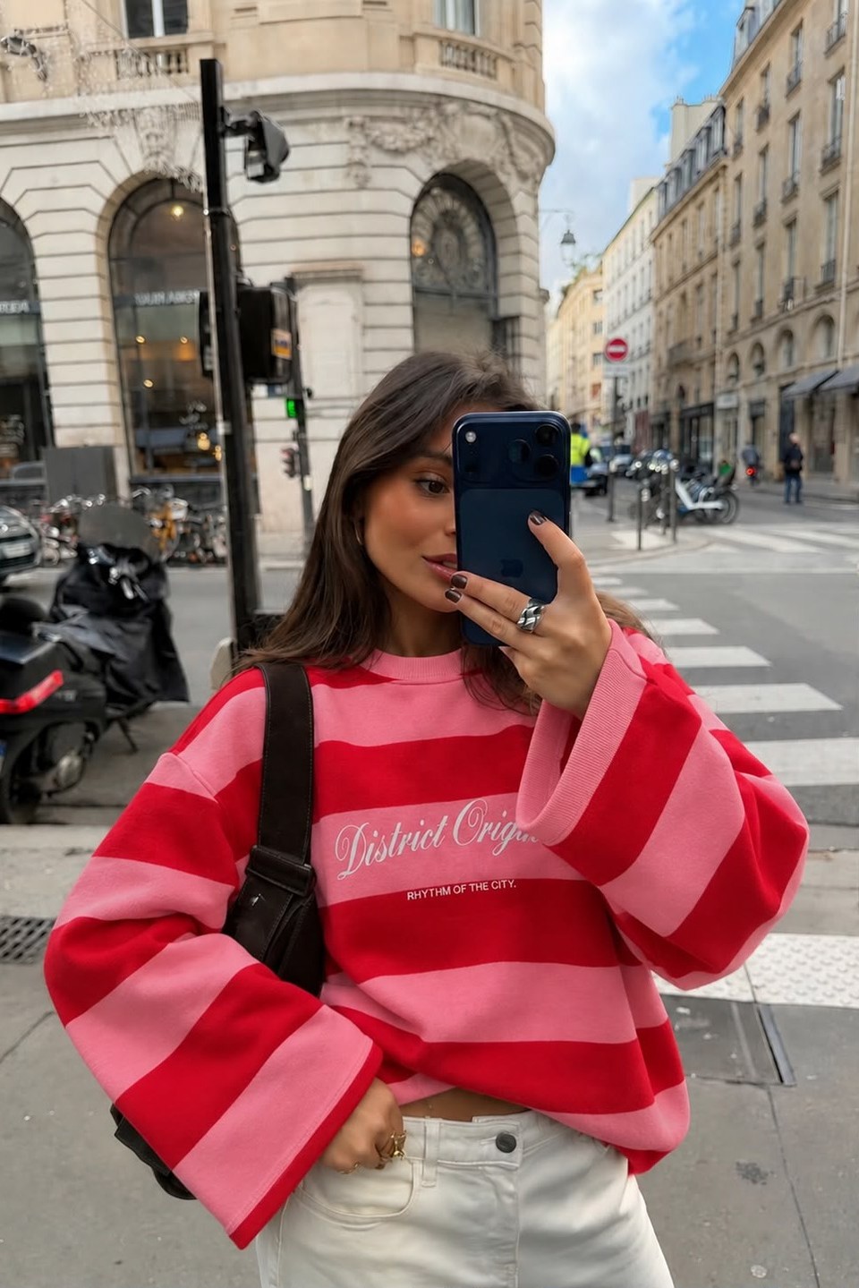 District Originals Çizgili Sweatshirt Pembe Sweatshirt