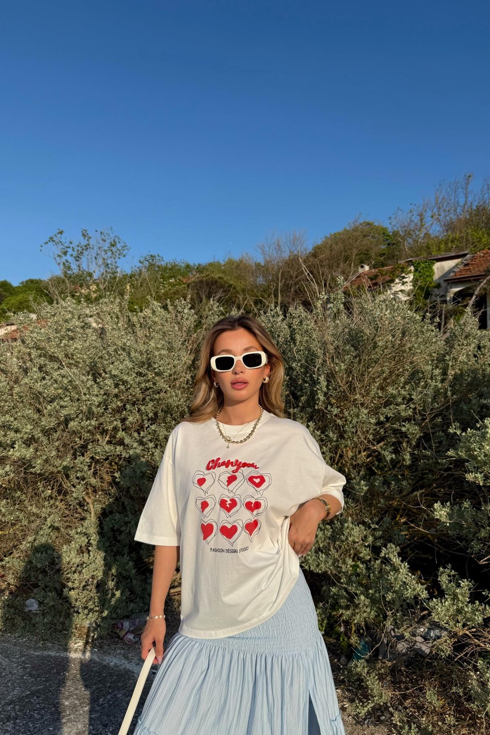Heart Studio Baskılı Tshirt Ekru