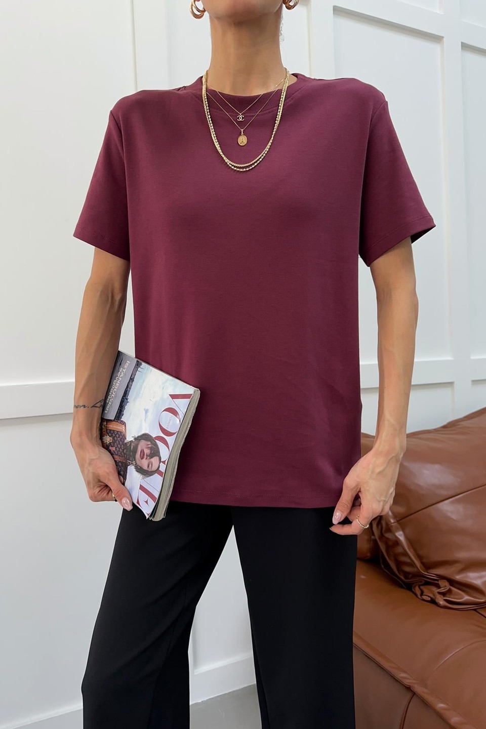 Ribanalı Premium Basic Tshirt Mürdüm