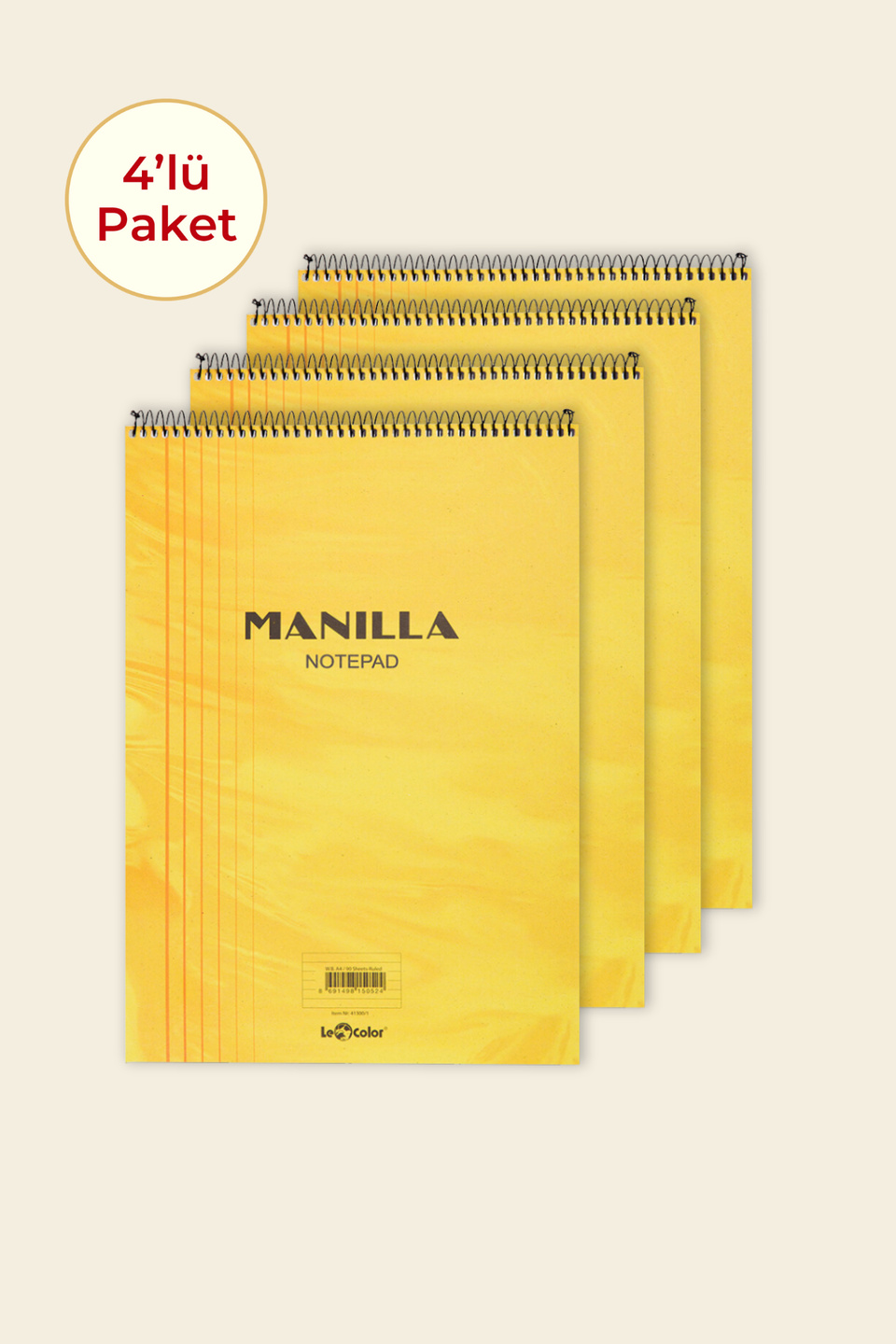 4'lü Manilla A5 Çizgili Sarı Bloknot 4x140 Sayfa