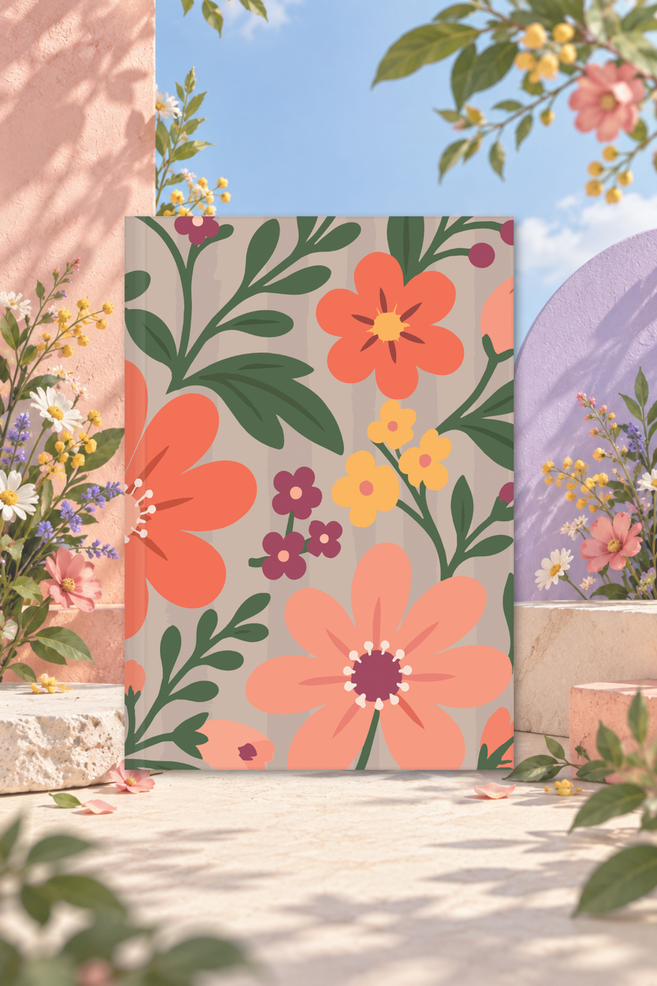 Bloom Garden Ciltli Defter Çizgili Bej 13x18 cm