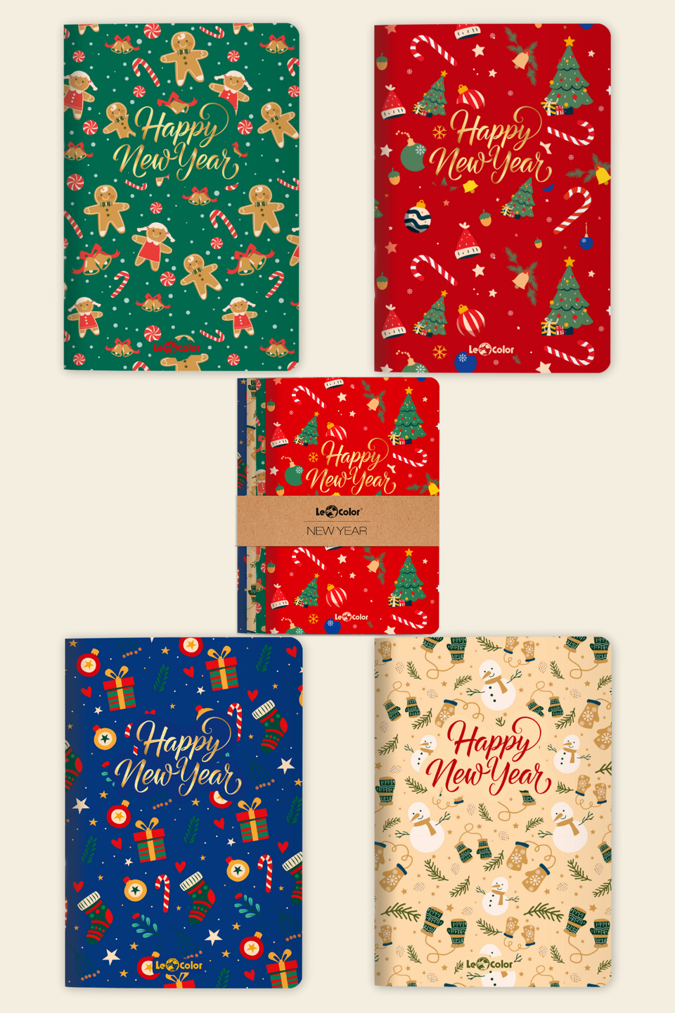 4'lü Happy New Year Defter Seti Çizgisiz 13x20 
