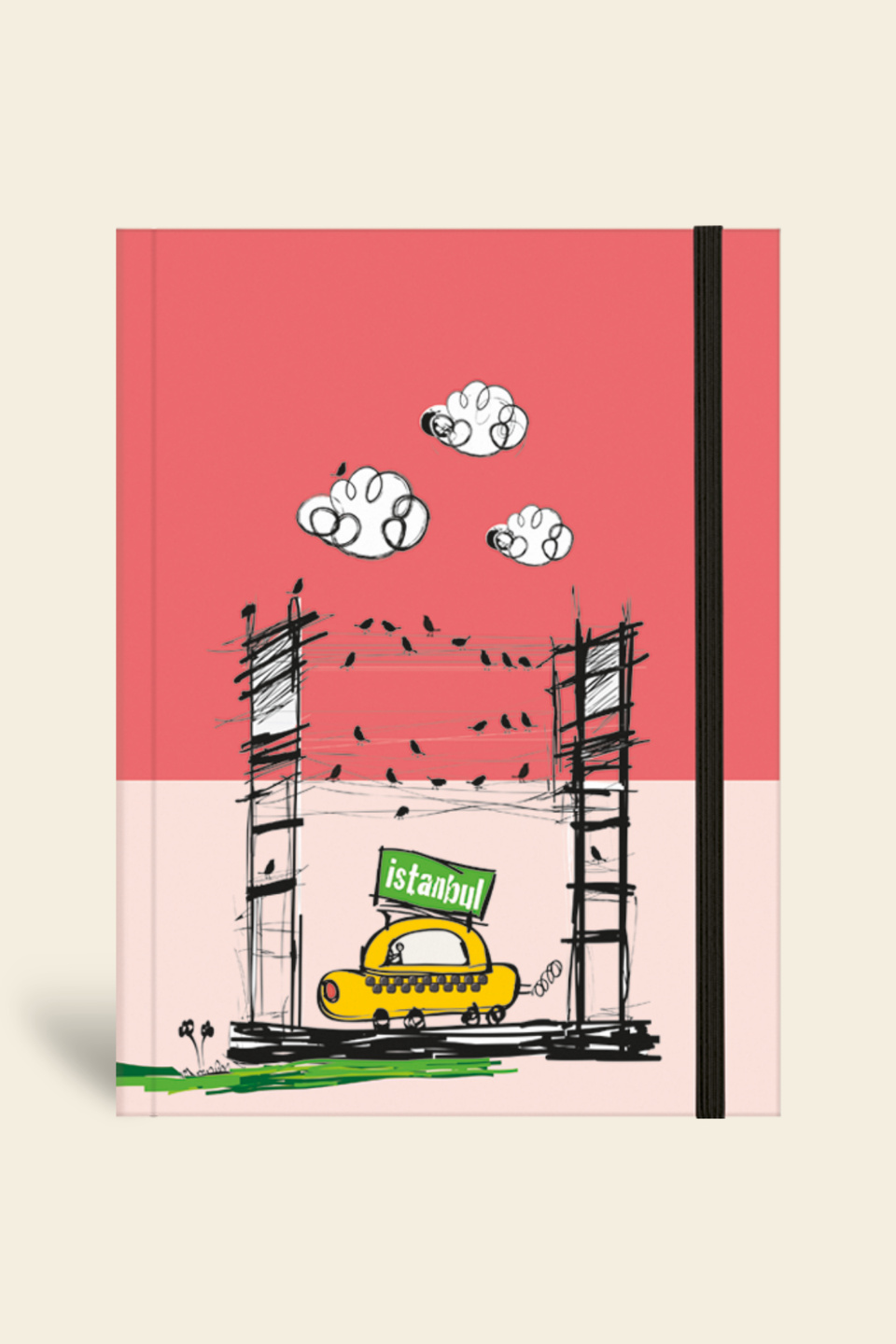 Renkli İstanbul Defter Çizgili Lastikli Taksi