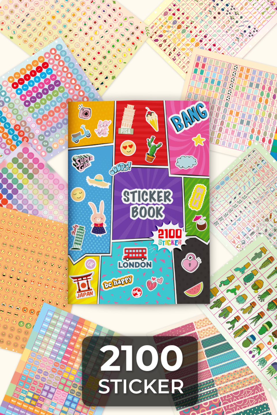 Sticker Book 756 Adet Renkli Etiket Bang | LeColorSticker Book 2100 Adet Renkli Etiket Bang